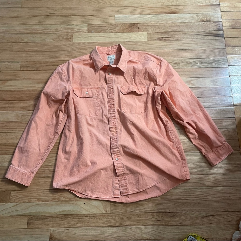 LL Bean Button Up Shirt Mens XL Orange Cotton Casual Western Outdoors - Picture 3 of 7